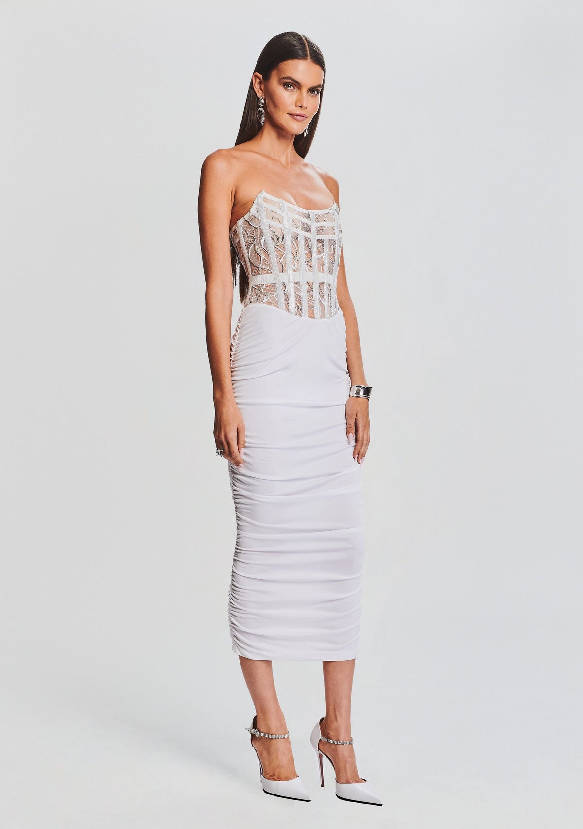 Fae Embellished Dress by retrofête in White, product image 3