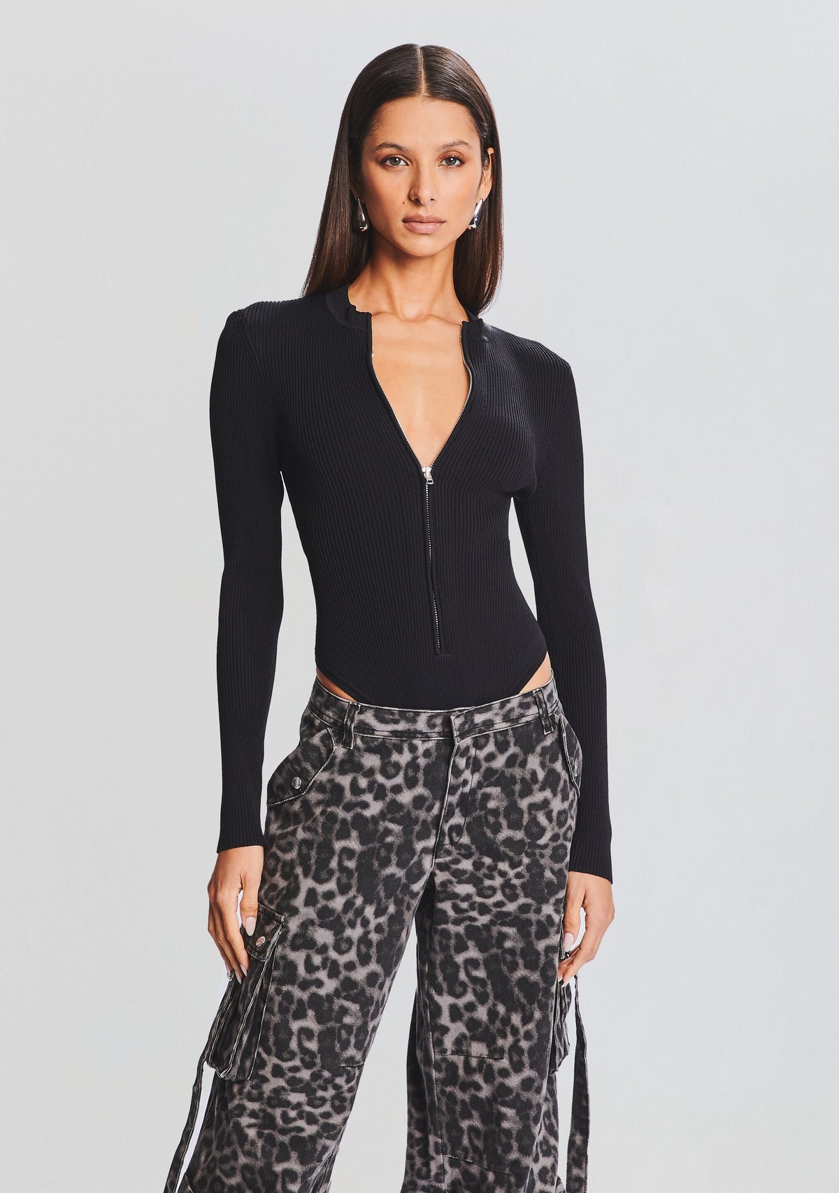Geo Rib Knit Bodysuit by SEROYA in Black, product image 1
