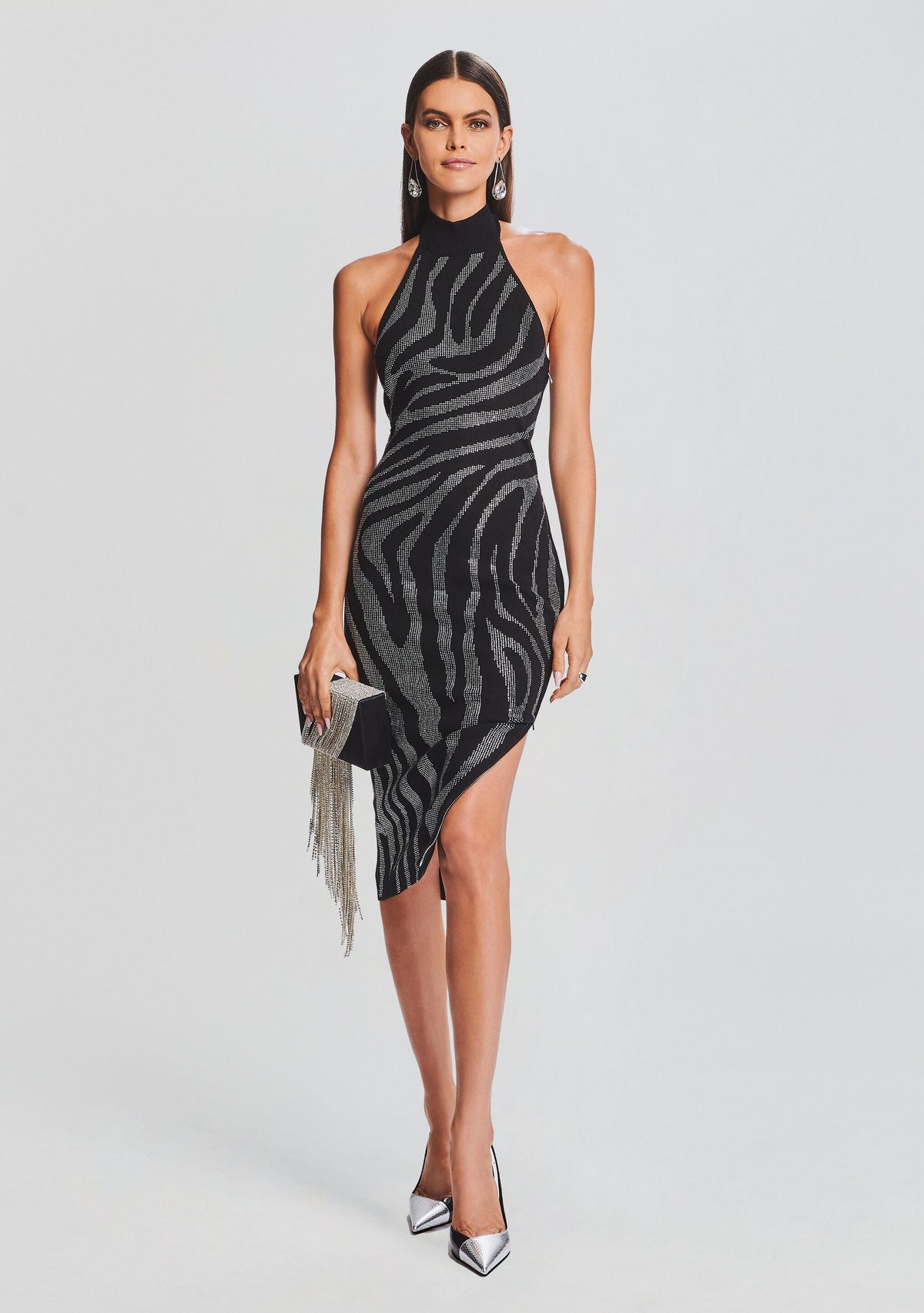 Kaisley Knit Dress by retrofête in Black/Silver Zebra, product image 1