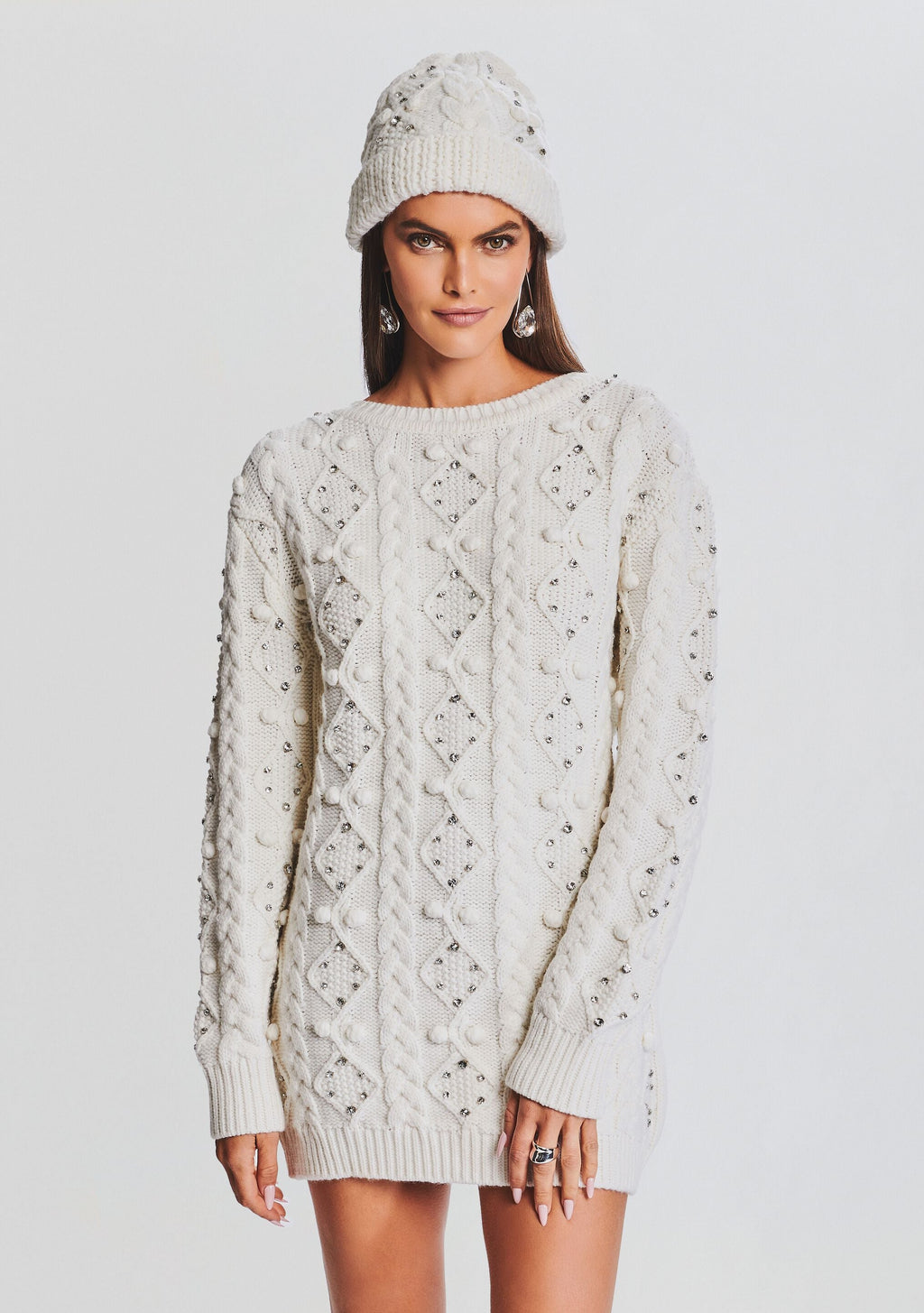 Evia Embellished Knit Hat by retrofête in Ivory, product image 2