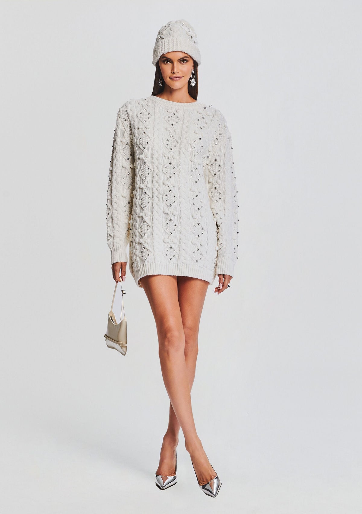 Evia Embellished Knit Hat by retrofête in Ivory, product image 3