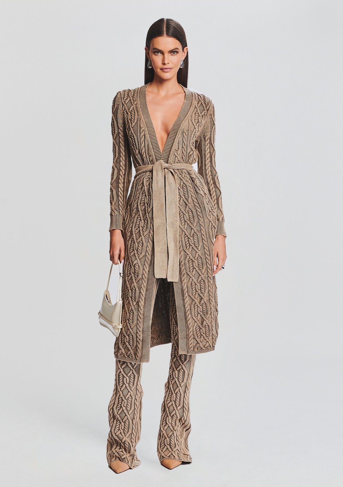 Adaline Cable Knit Cardigan by SEROYA in Washed Tan, product image 1