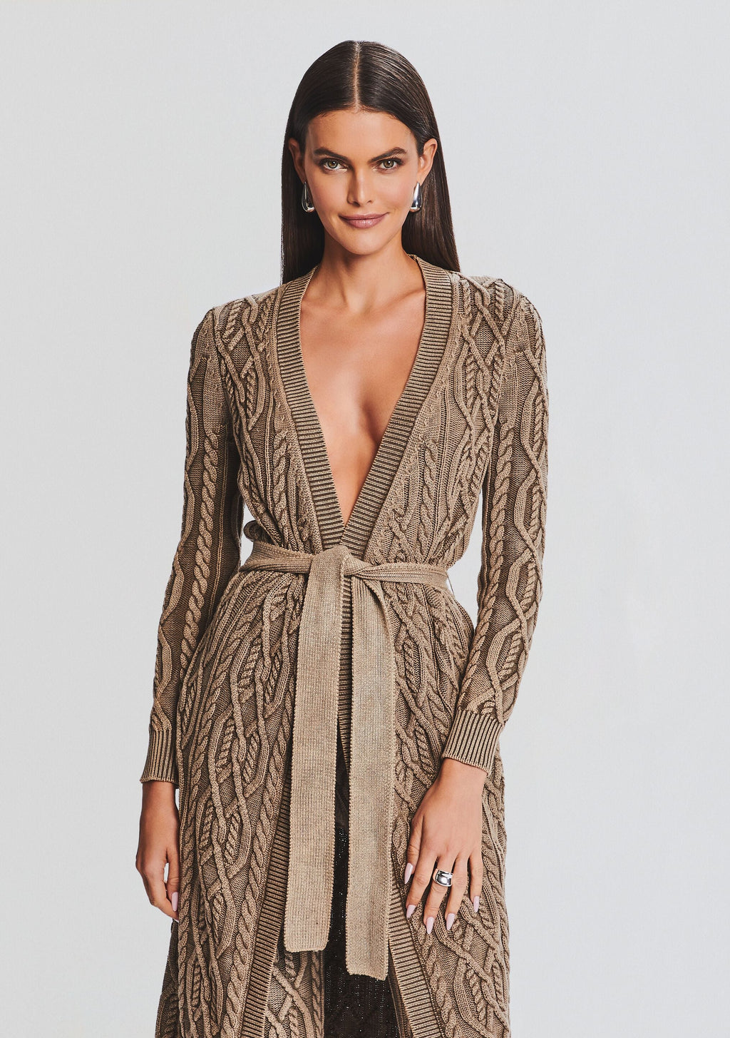 Adaline Cable Knit Cardigan by SEROYA in Washed Tan, product image 2