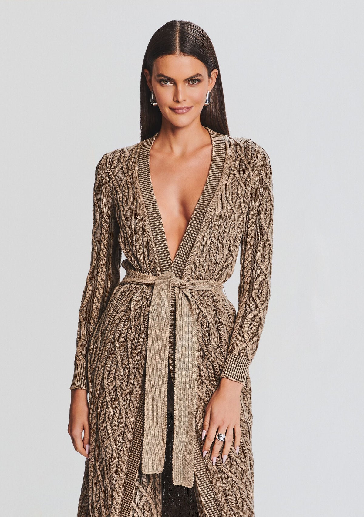 Adaline Cable Knit Cardigan by SEROYA in Washed Tan, product image 2