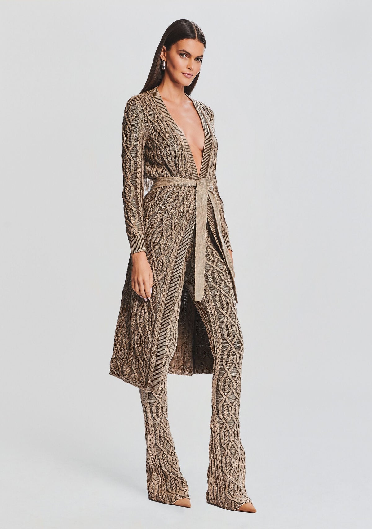 Adaline Cable Knit Cardigan by SEROYA in Washed Tan, product image 3