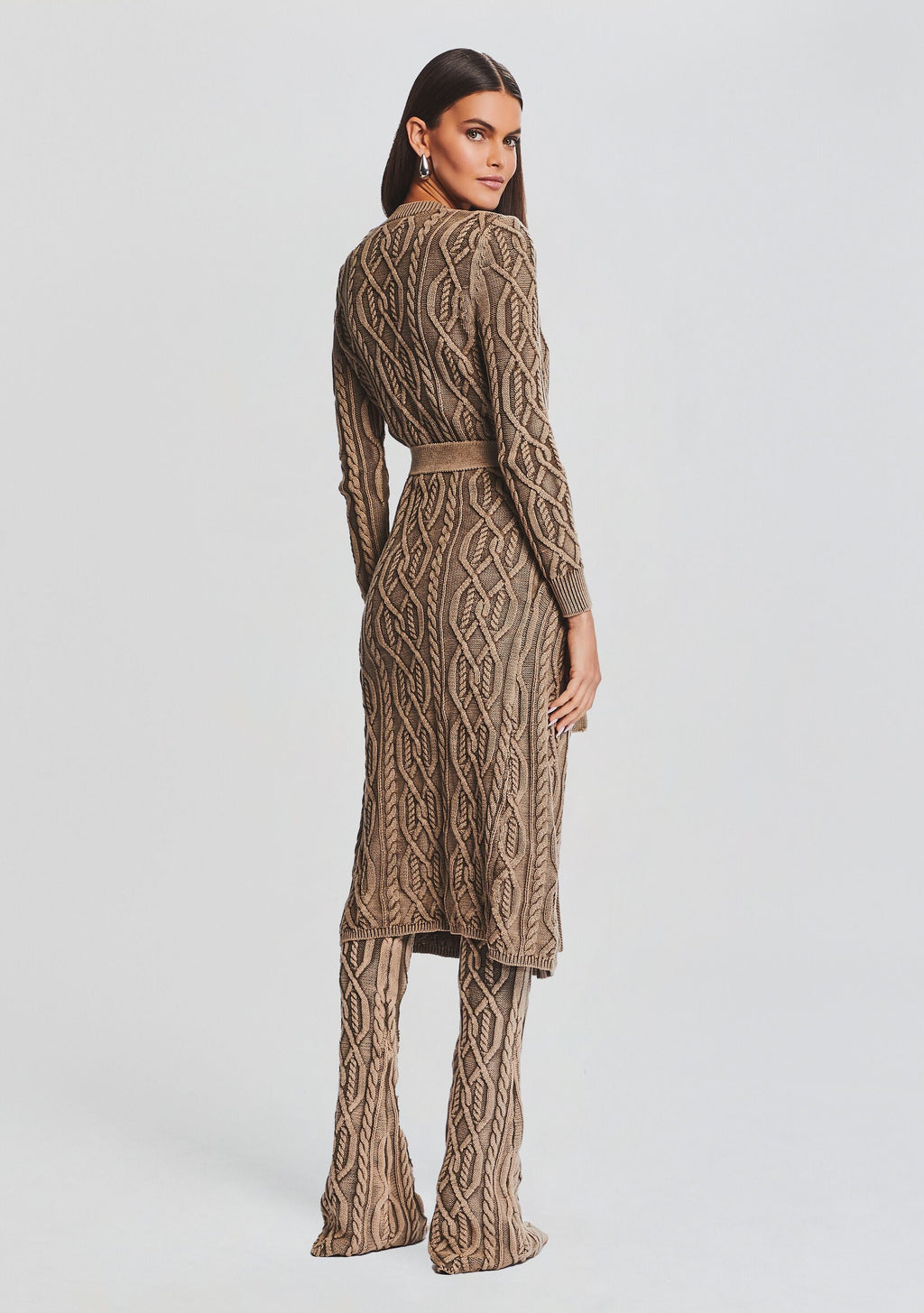 Adaline Cable Knit Cardigan by SEROYA in Washed Tan, product image 4