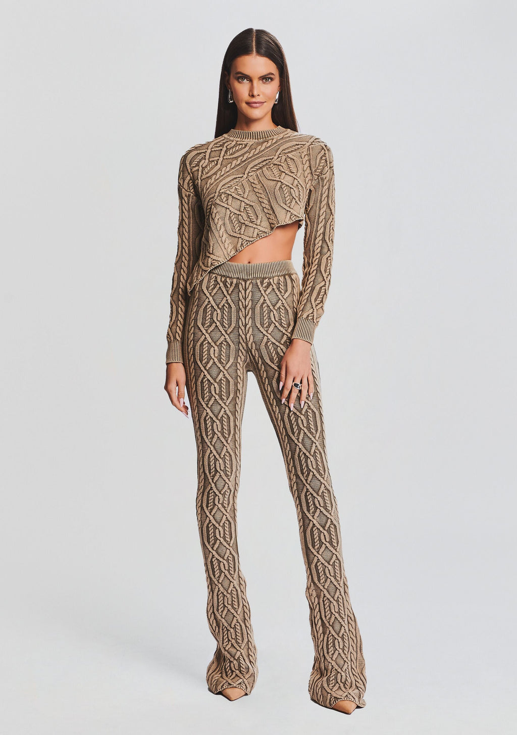 Orchis Cable Knit Sweater by SEROYA in Washed Tan, product image 2