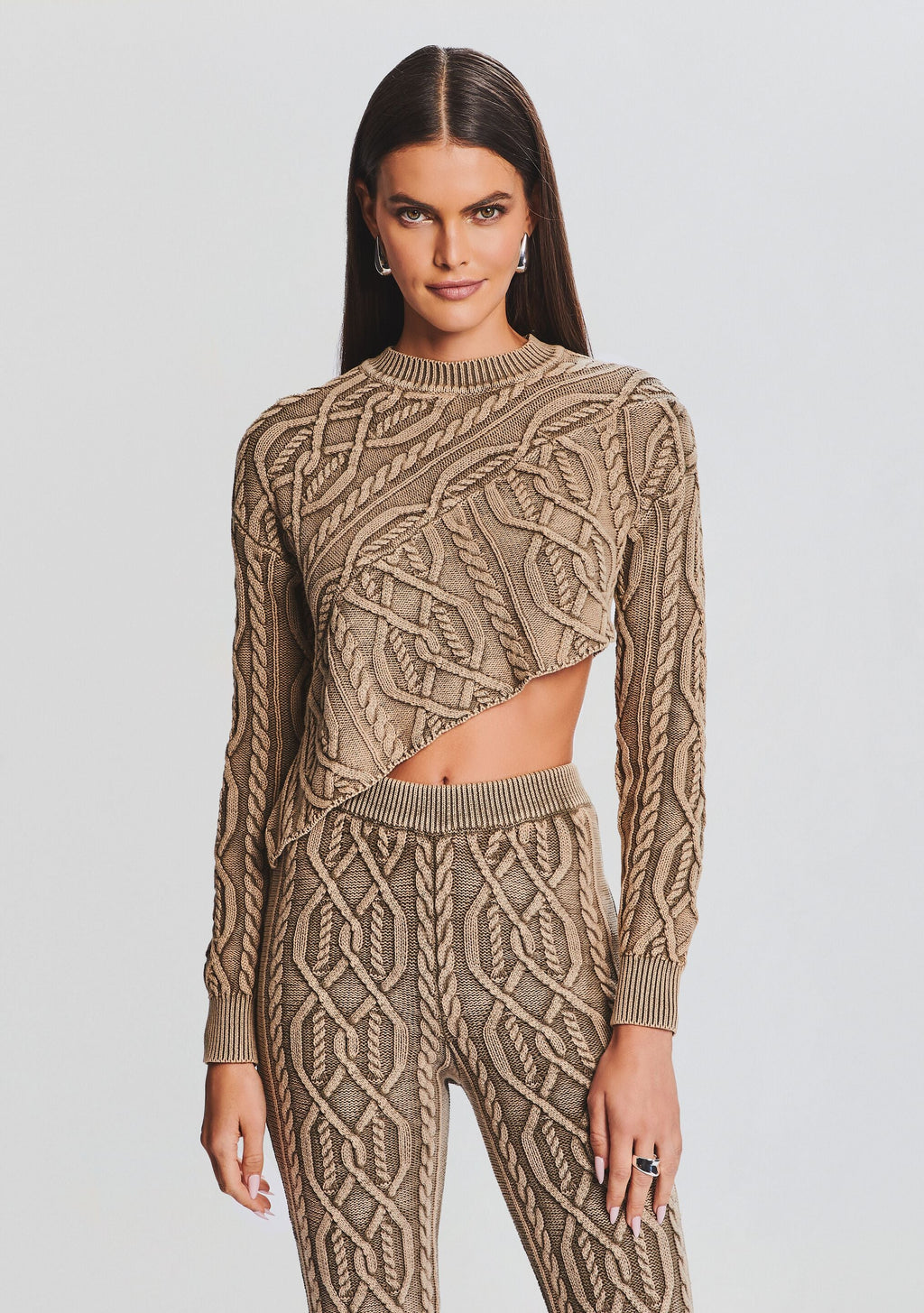Orchis Cable Knit Sweater by SEROYA in Washed Tan, product image 1
