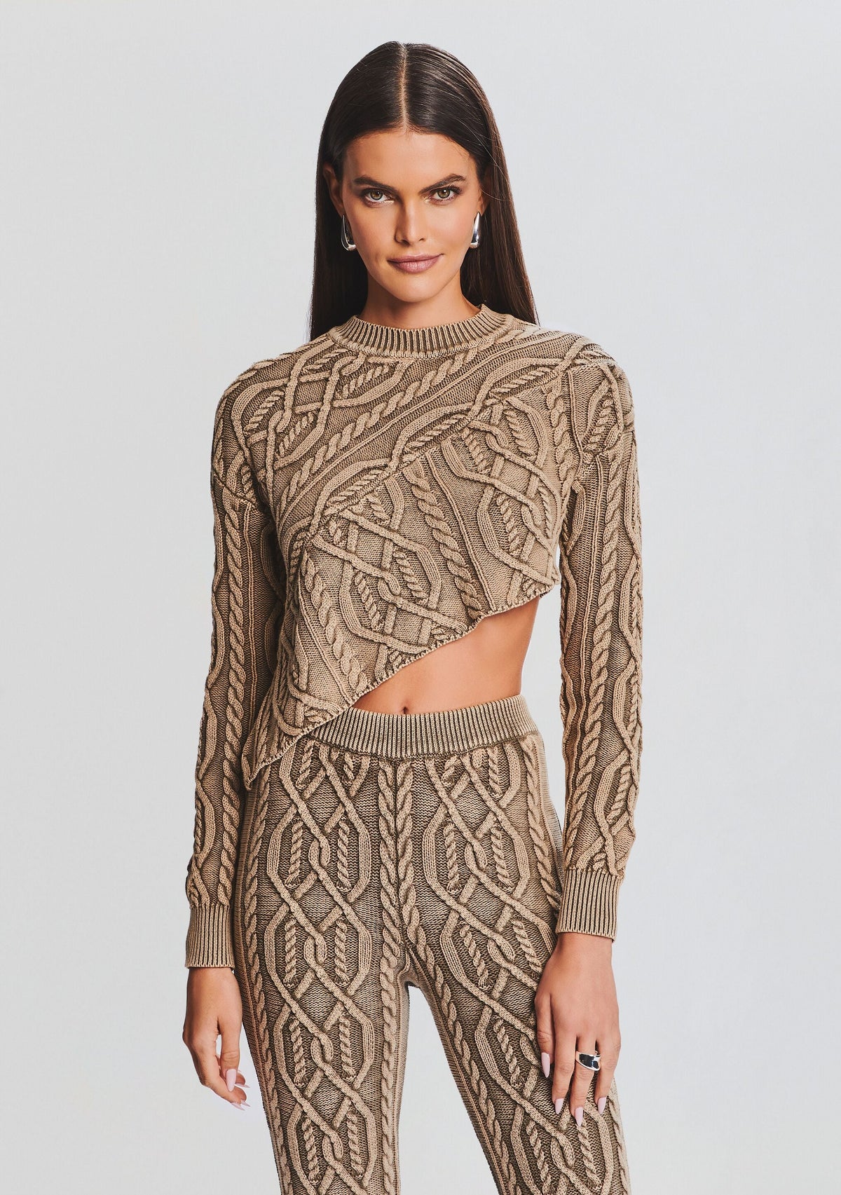 Orchis Cable Knit Sweater by SEROYA in Washed Tan, product image 1