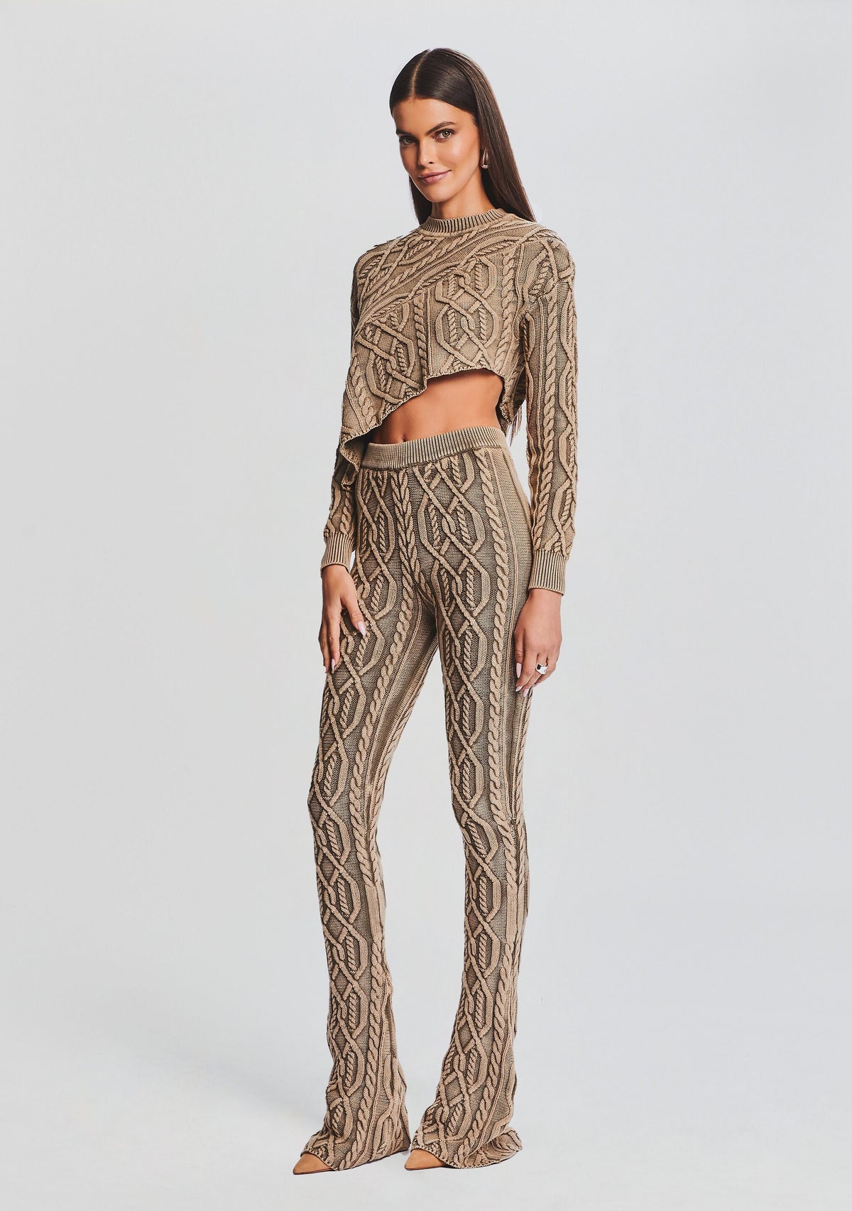 Orchis Cable Knit Sweater by SEROYA in Washed Tan, product image 3