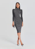 Aylin Metallic Rib Knit Dress by retrofête in Metallic Black/Silver, product image 1