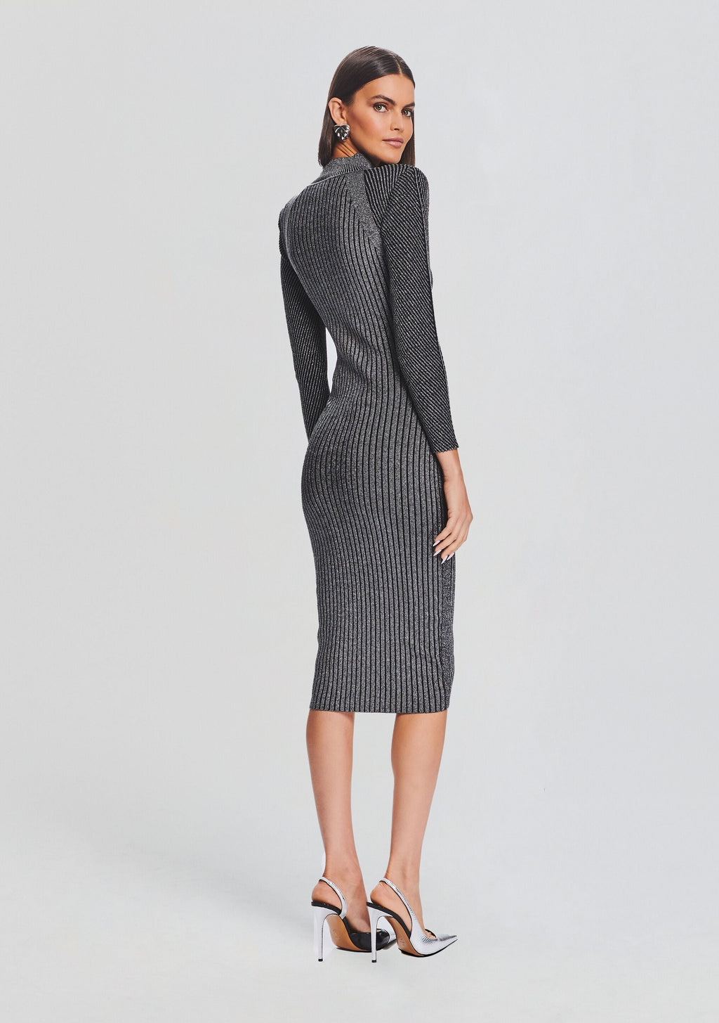 Aylin Metallic Rib Knit Dress by retrofête in Metallic Black/Silver, product image 4