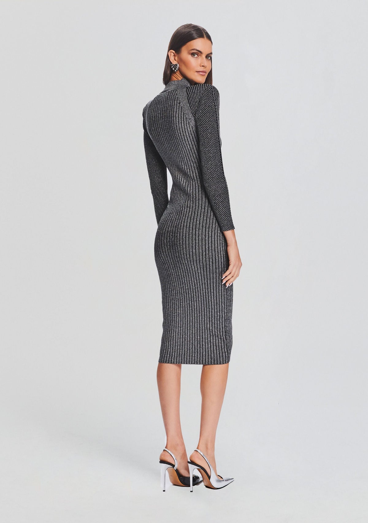 Aylin Metallic Rib Knit Dress by retrofête in Metallic Black/Silver, product image 4