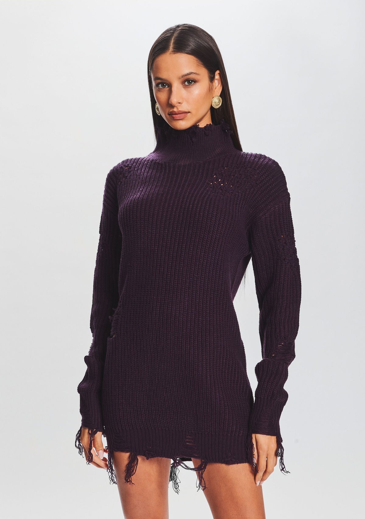 Capala Sweater Dress by SEROYA in Eggplant, product image 2