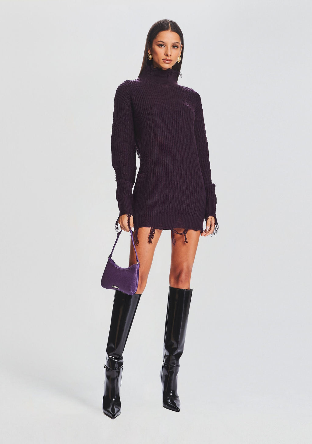 Capala Sweater Dress by SEROYA in Eggplant, product image 5