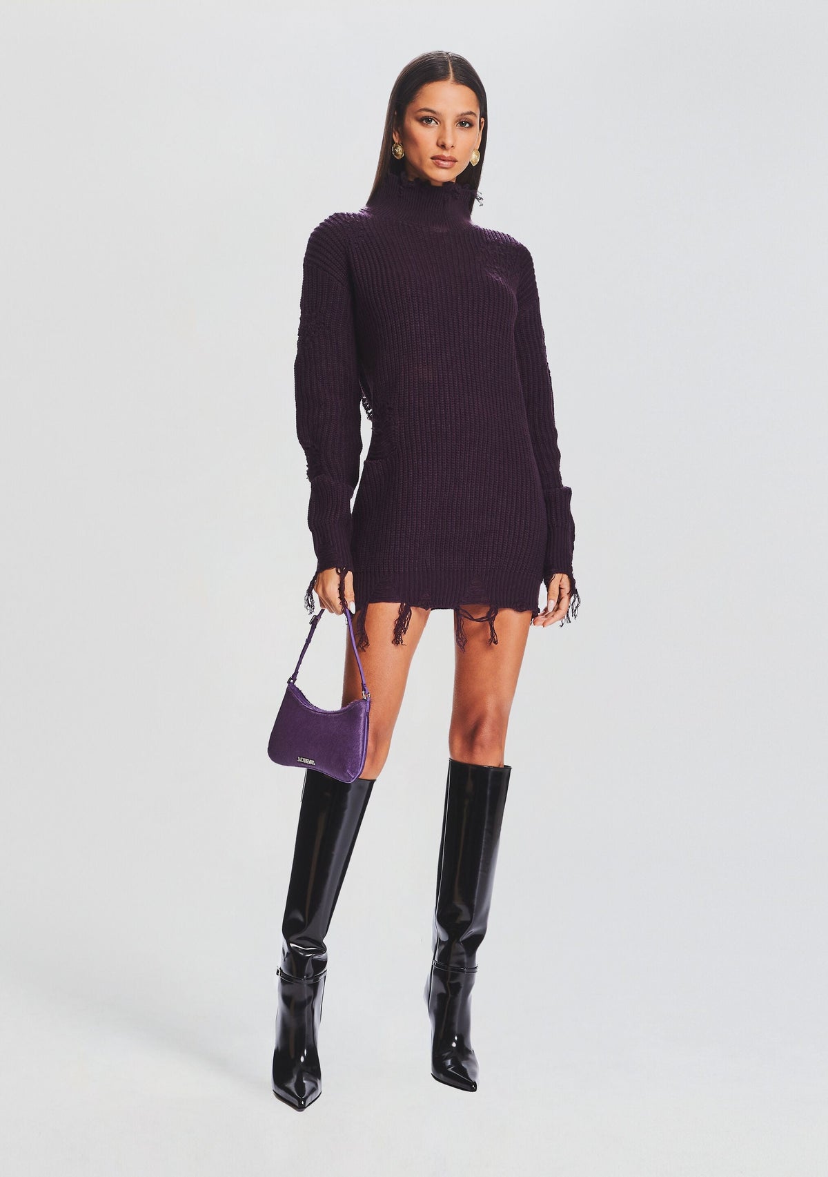 Capala Sweater Dress by SEROYA in Eggplant, product image 5
