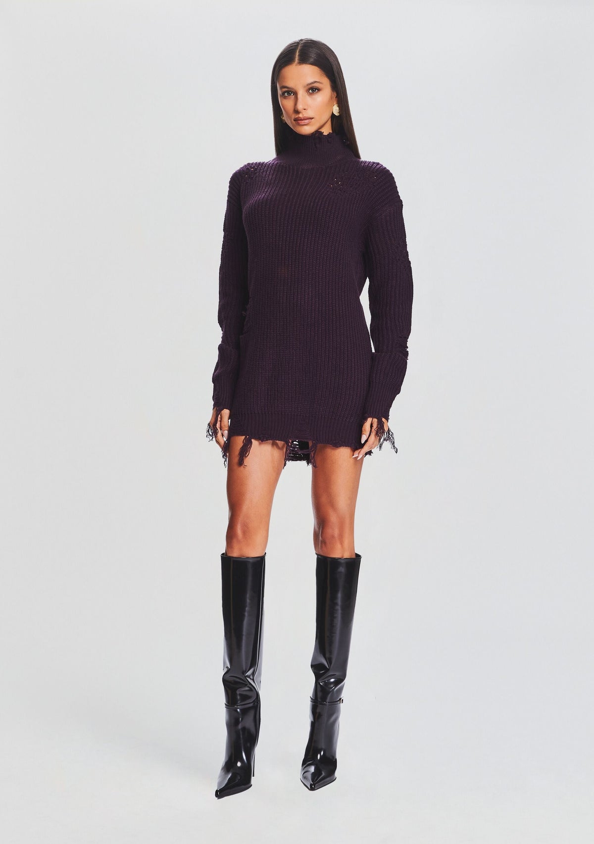 Capala Sweater Dress by SEROYA in Eggplant, product image 1