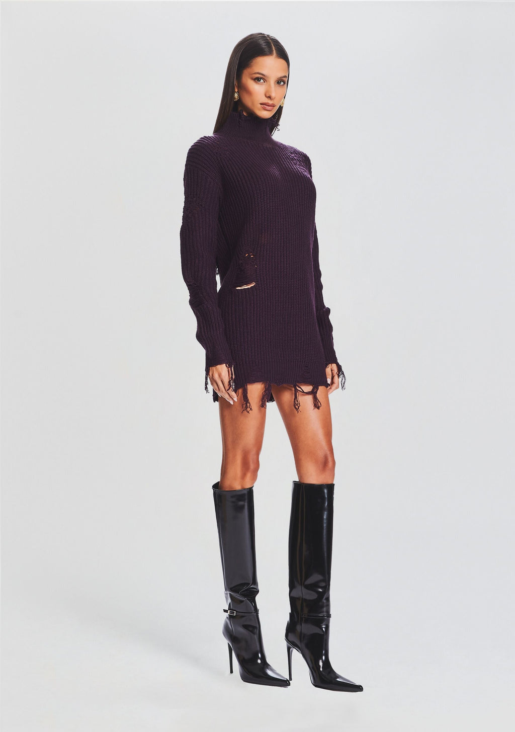 Capala Sweater Dress by SEROYA in Eggplant, product image 3
