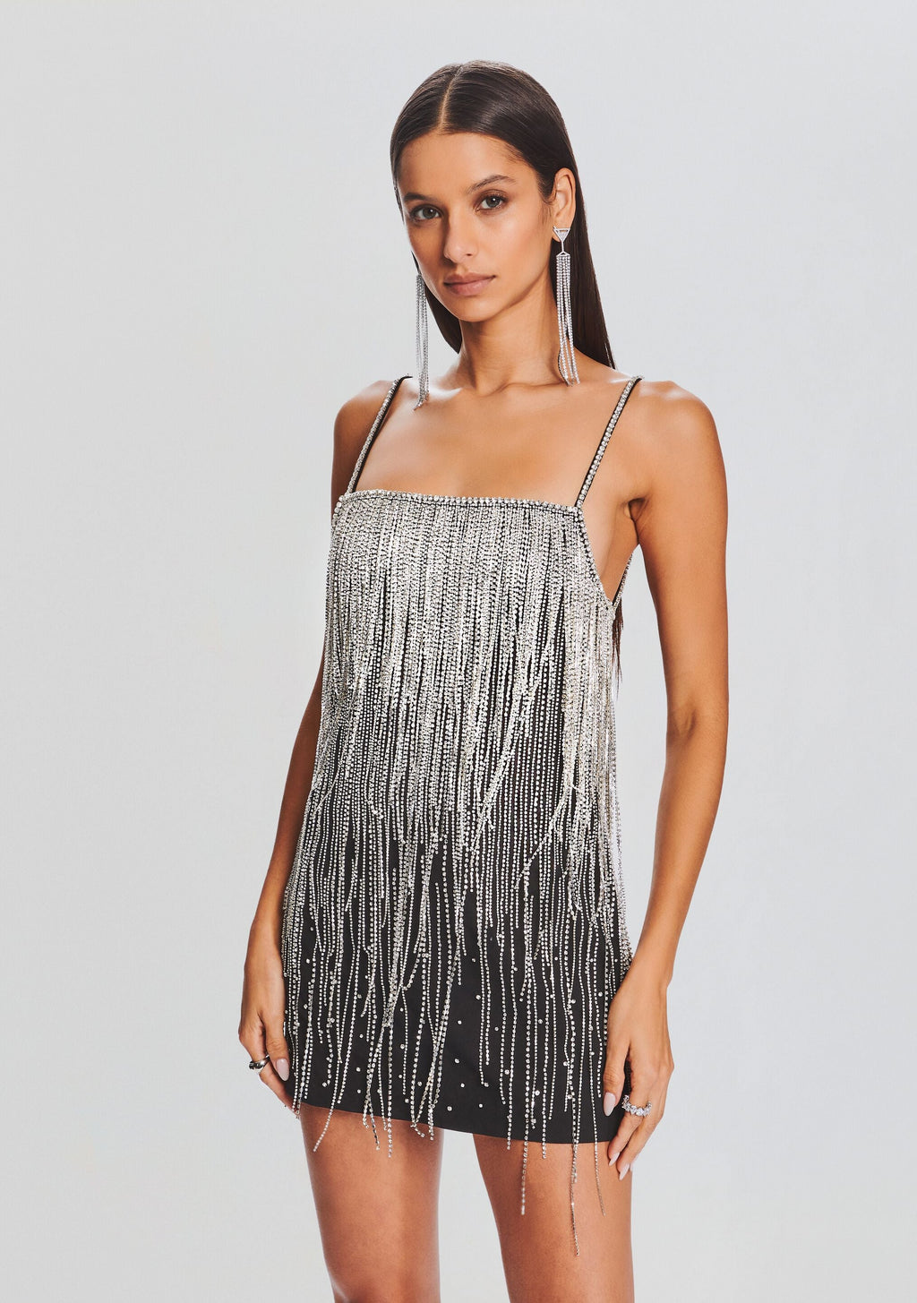 Juliette Embellished Fringe Dress by retrofête in Black/Silver, product image 5