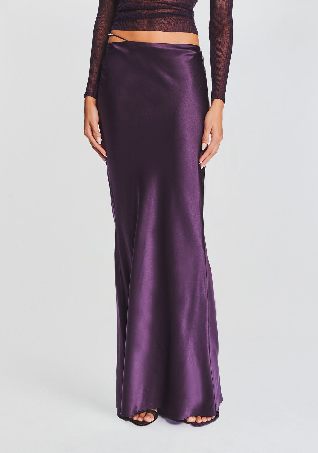 Silvana Silk Maxi Skirt by SEROYA in Eggplant, product image 1