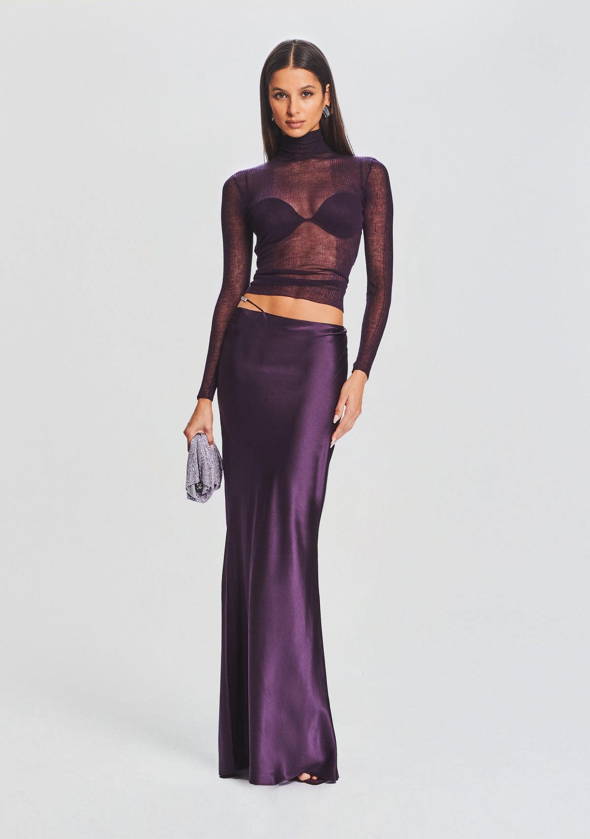 Silvana Silk Maxi Skirt by SEROYA in Eggplant, product image 5