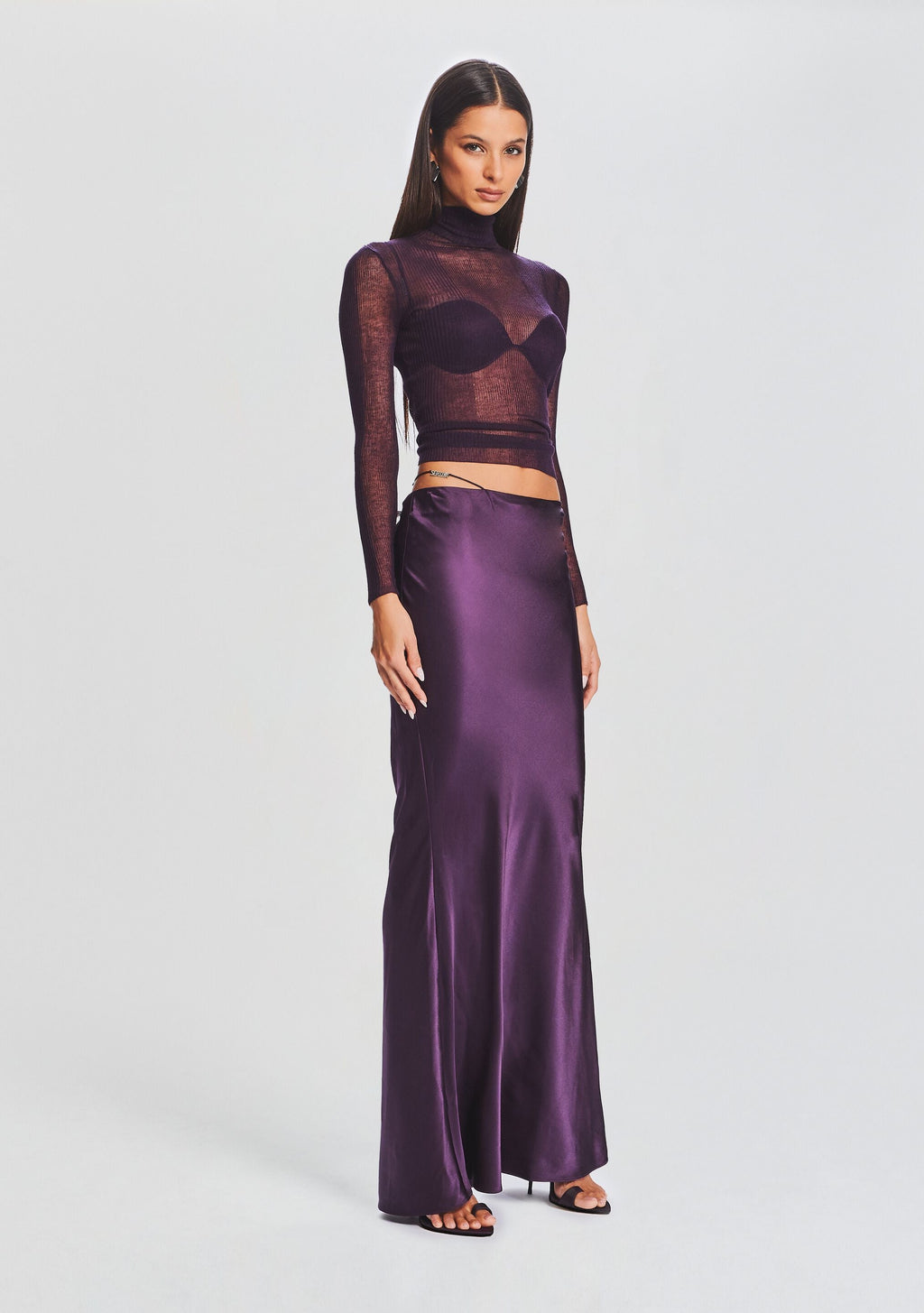 Silvana Silk Maxi Skirt by SEROYA in Eggplant, product image 3