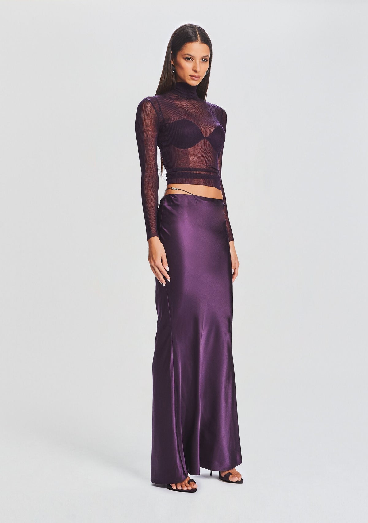 Silvana Silk Maxi Skirt by SEROYA in Eggplant, product image 3