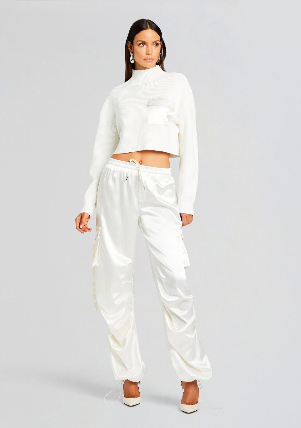 Donna Mid Cropped Sweater by SEROYA in Winter White, product image 2
