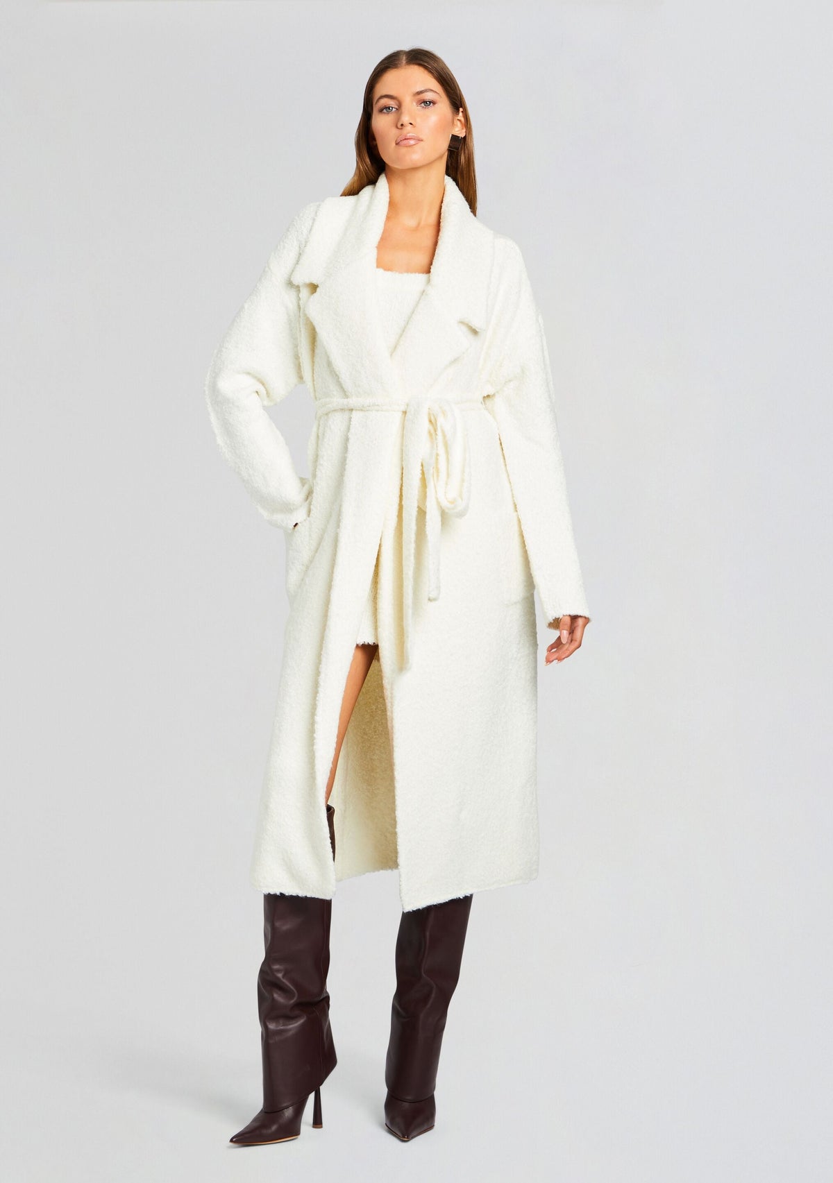 Athena Boucle Robe by SEROYA in Winter White, product image 1