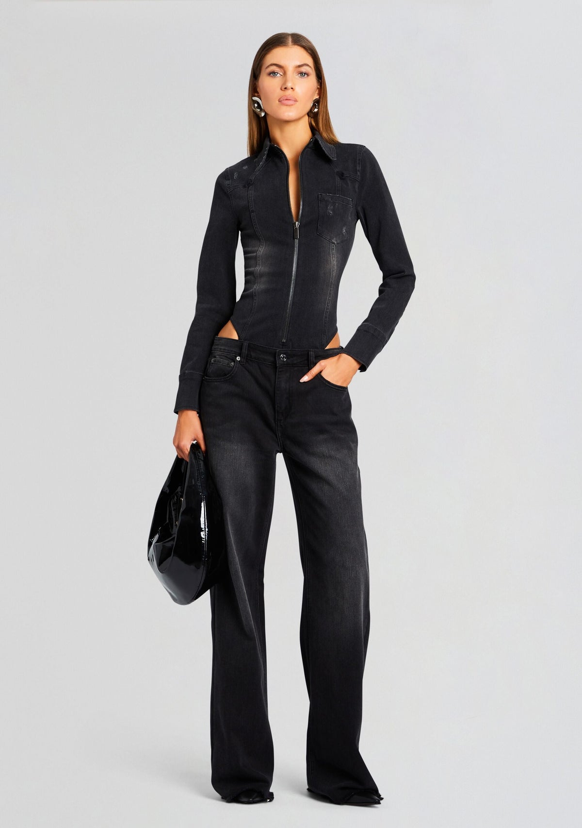 Helena Denim Bodysuit by SEROYA in Midnight Terry, product image 5