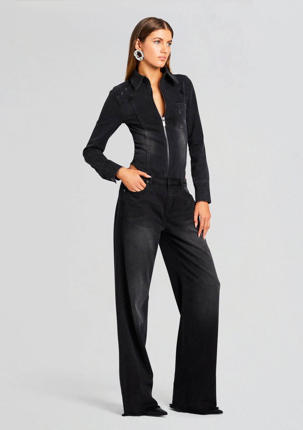 Helena Denim Bodysuit by SEROYA in Midnight Terry, product image 3