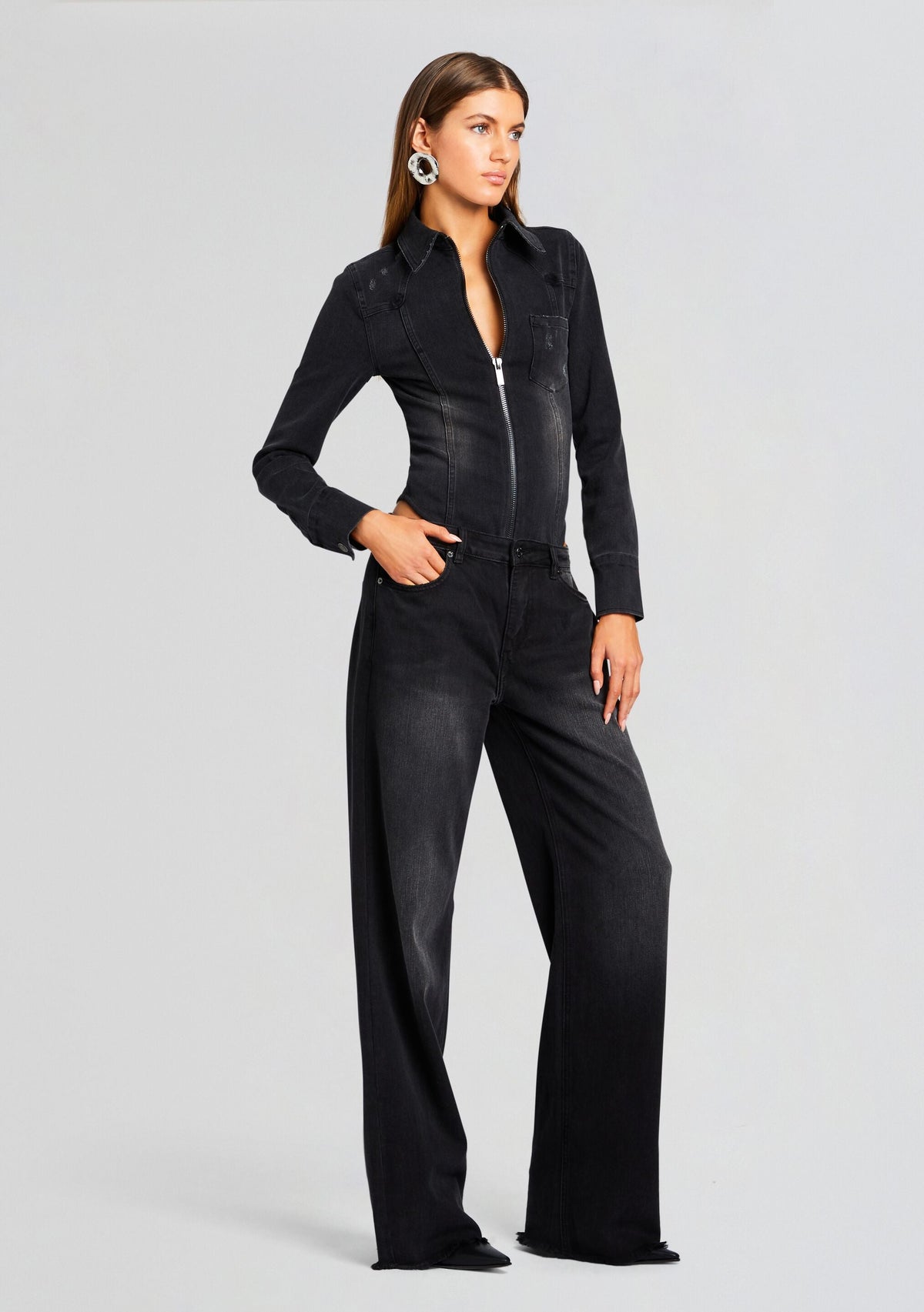 Helena Denim Bodysuit by SEROYA in Midnight Terry, product image 3