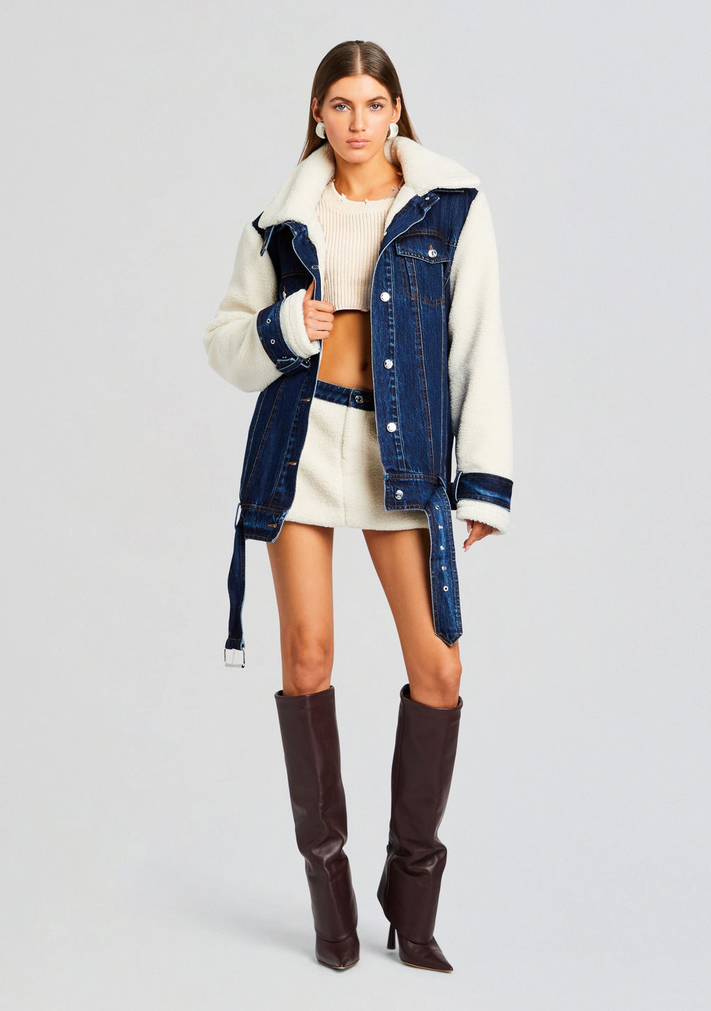 Mink Teddy Denim Jacket by SEROYA in Deep Sea, product image 3