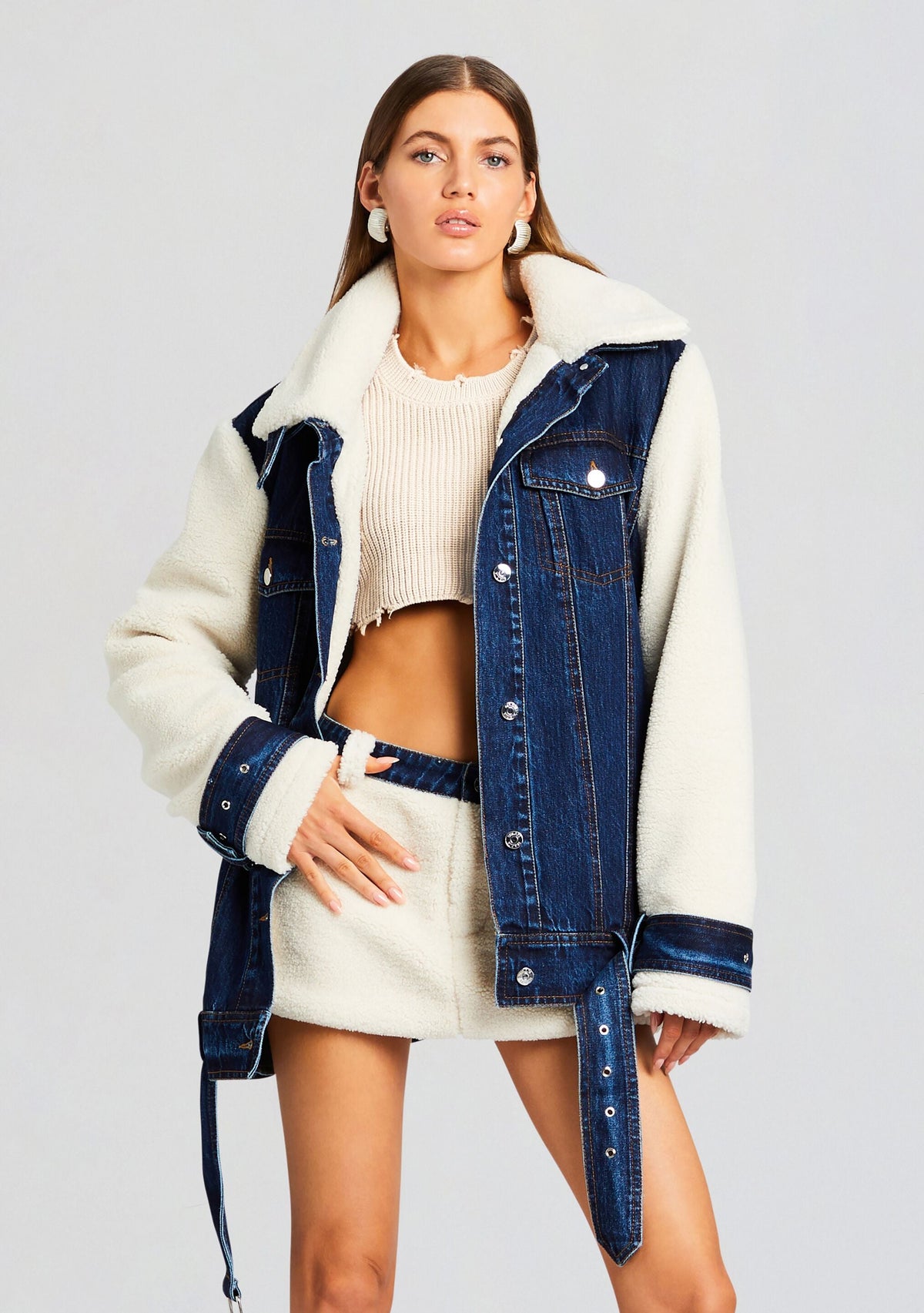 Mink Teddy Denim Jacket by SEROYA in Deep Sea, product image 1