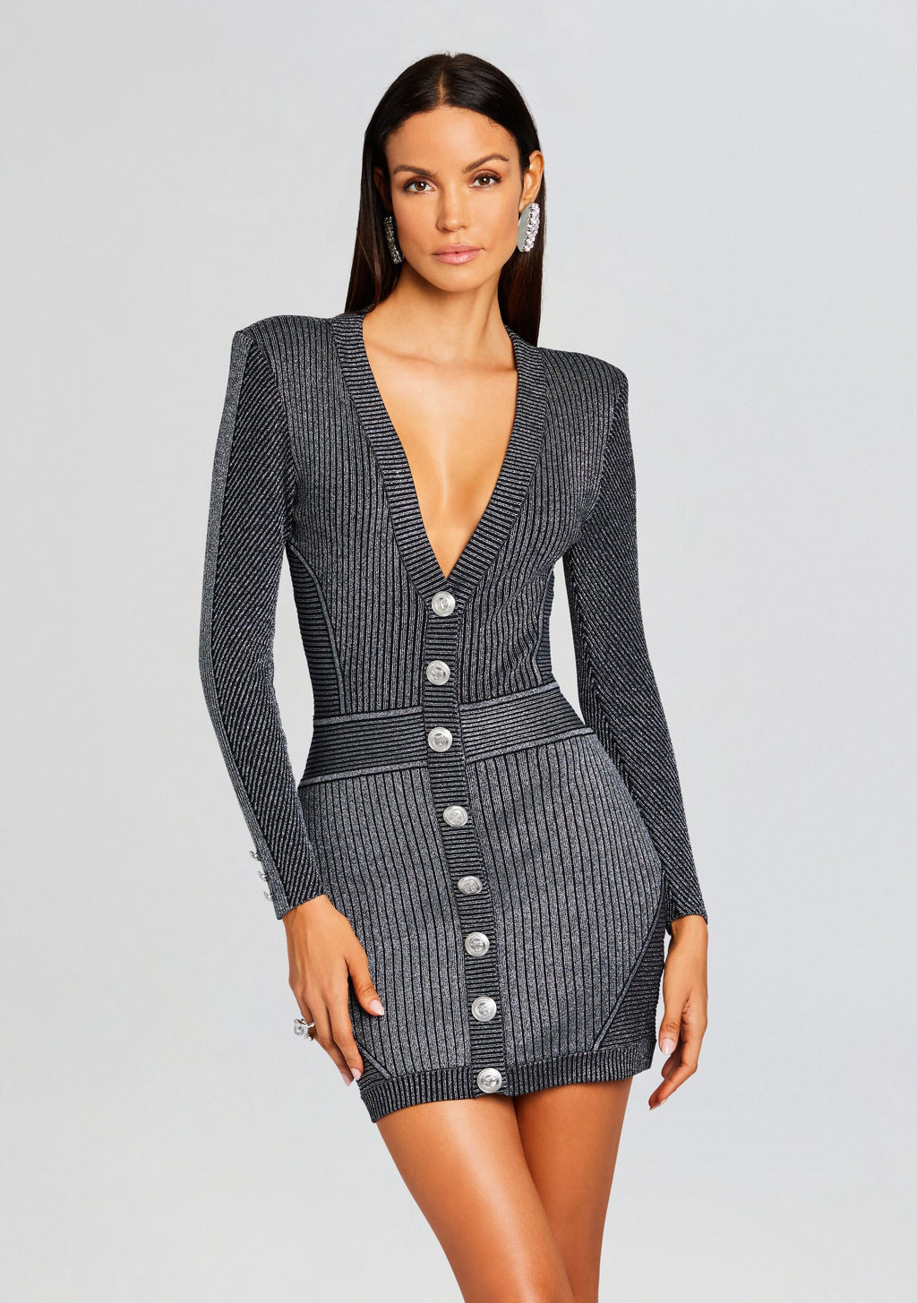 Zem Metallic Rib Knit Dress by retrofête in Metallic Black/Silver, product image 2