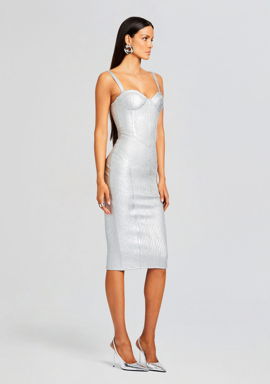 Zora Coated Knit Dress by retrofête in Coated Silver, product image 3