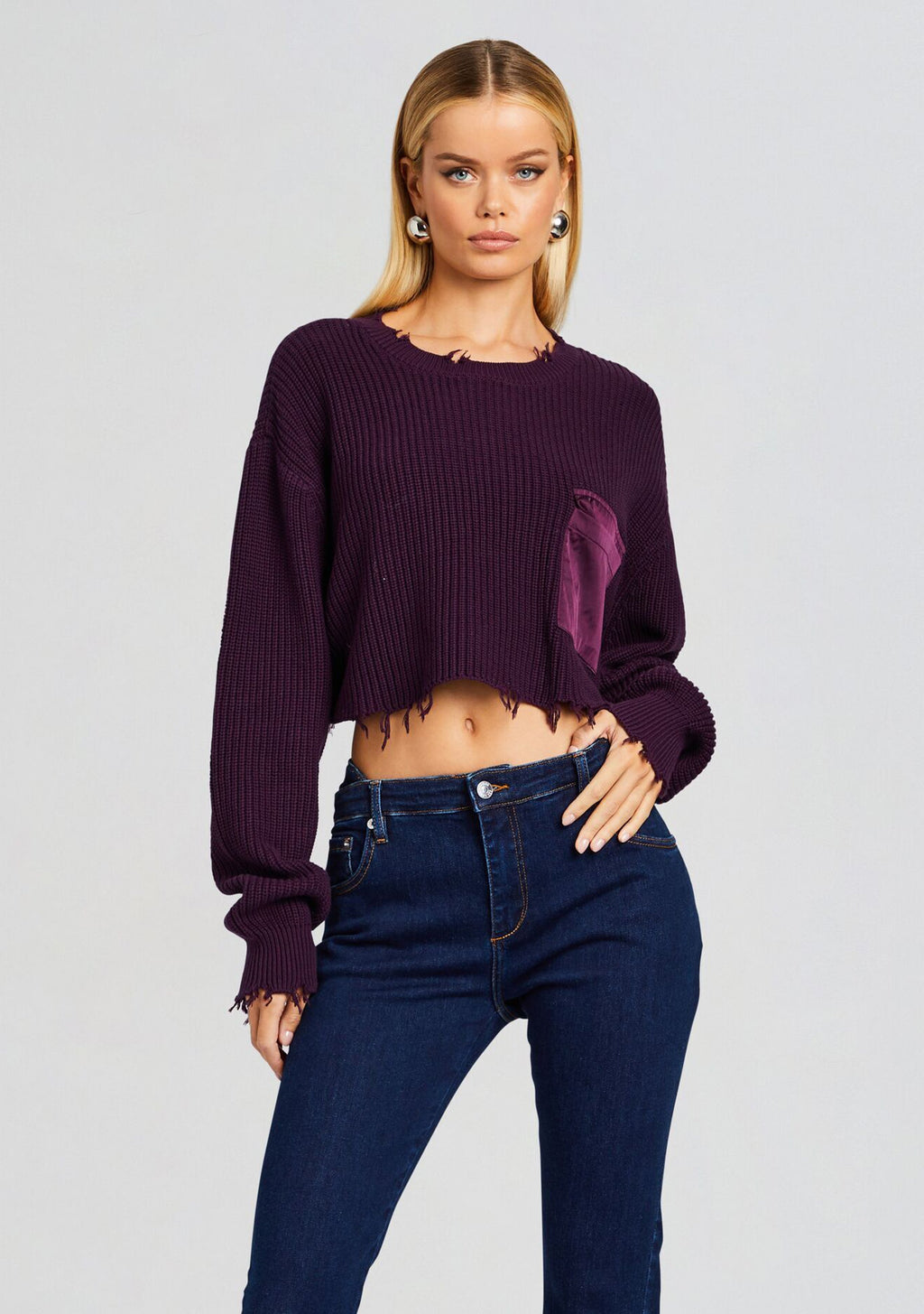 Mid Cropped Devin Sweater by SEROYA in Eggplant, product image 1