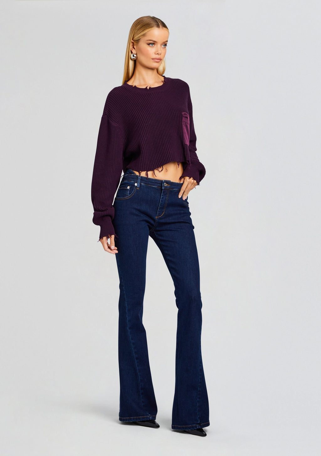 Mid Cropped Devin Sweater by SEROYA in Eggplant, product image 3