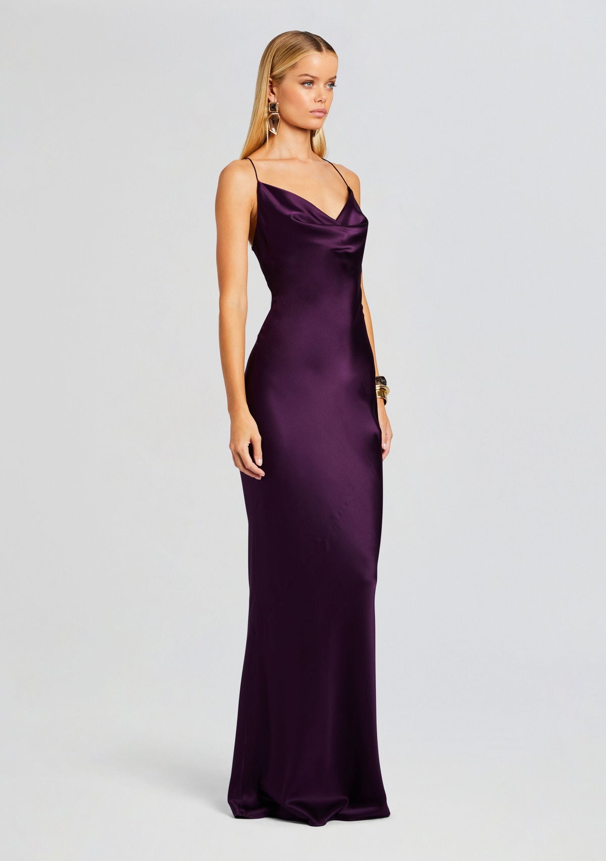 Massimo Silk Gown by SEROYA in Eggplant, product image 3