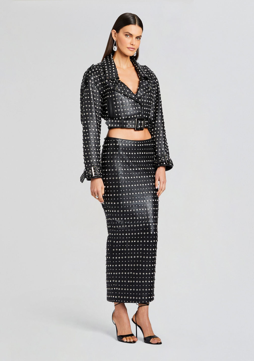 Whitley Embellished Leather Skirt by retrofête in Black, product image 4