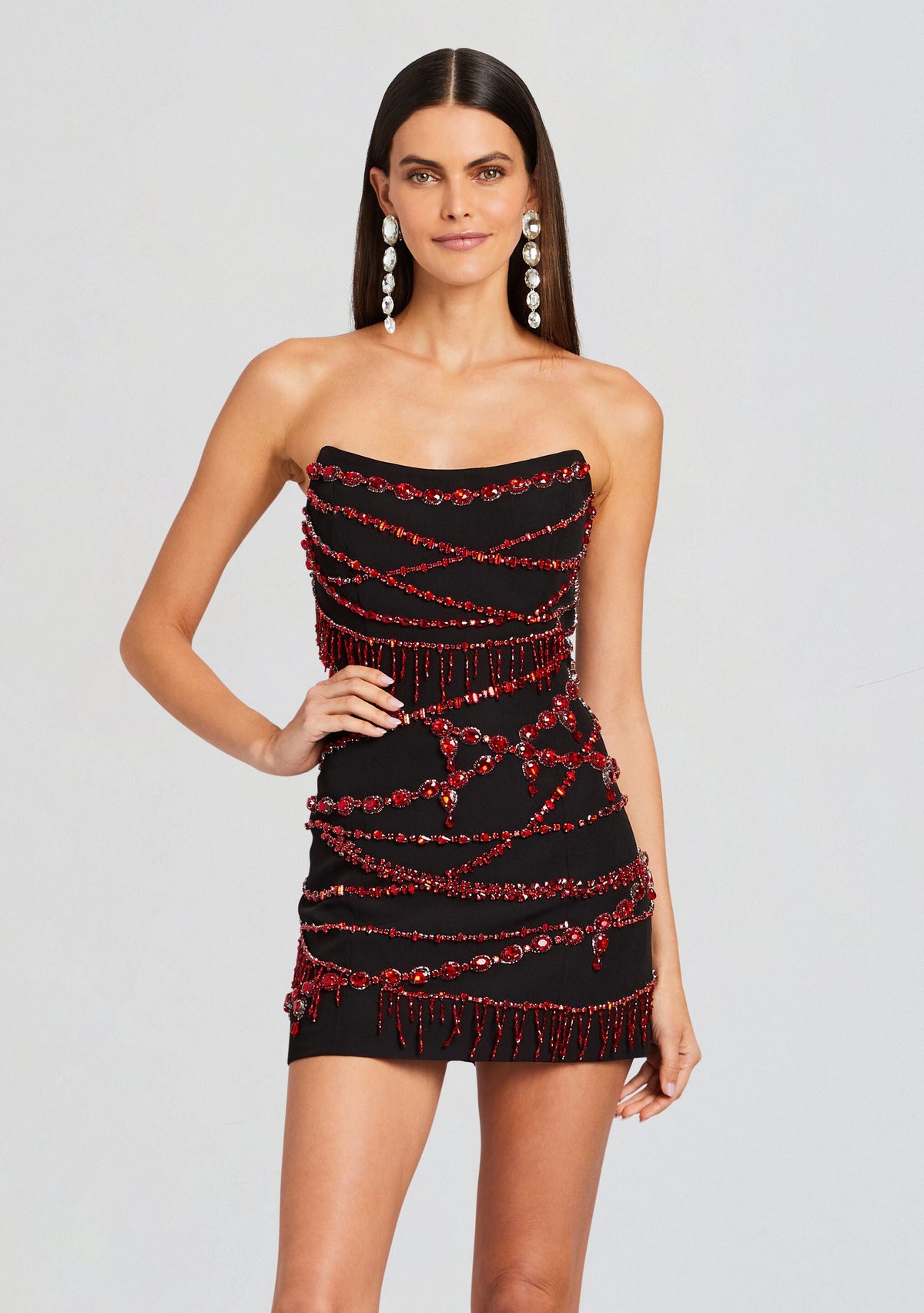 Prae Crystal Embellished Dress by retrofête in Black/Red, product image 5