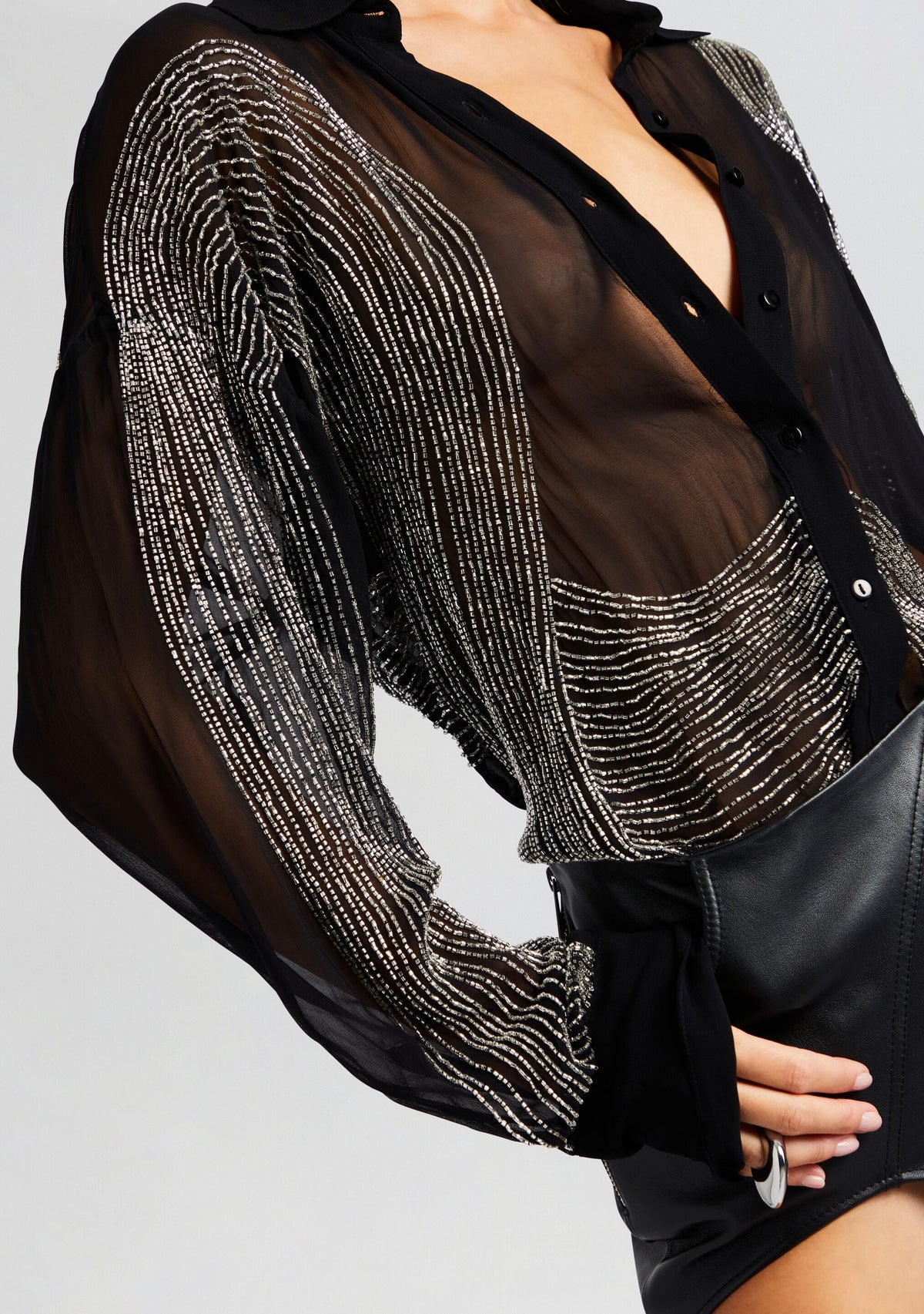 Siren Embellished Shirt by retrofête in Black/Silver, product image 2
