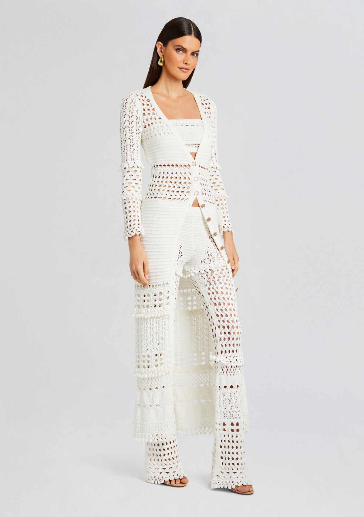 Alaia Knit Crochet Cardigan by retrofête in Iridescent White, product image 3