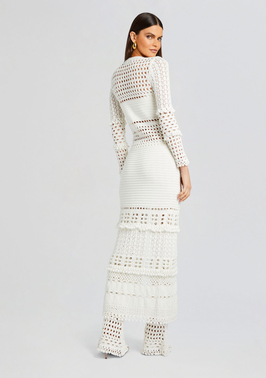 Alaia Knit Crochet Cardigan by retrofête in Iridescent White, product image 4