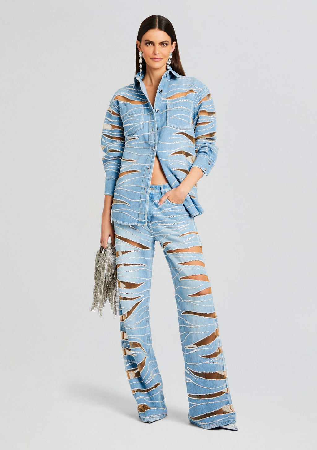 Avani Embellished Denim Shirt by retrofête in Bondi, product image 5
