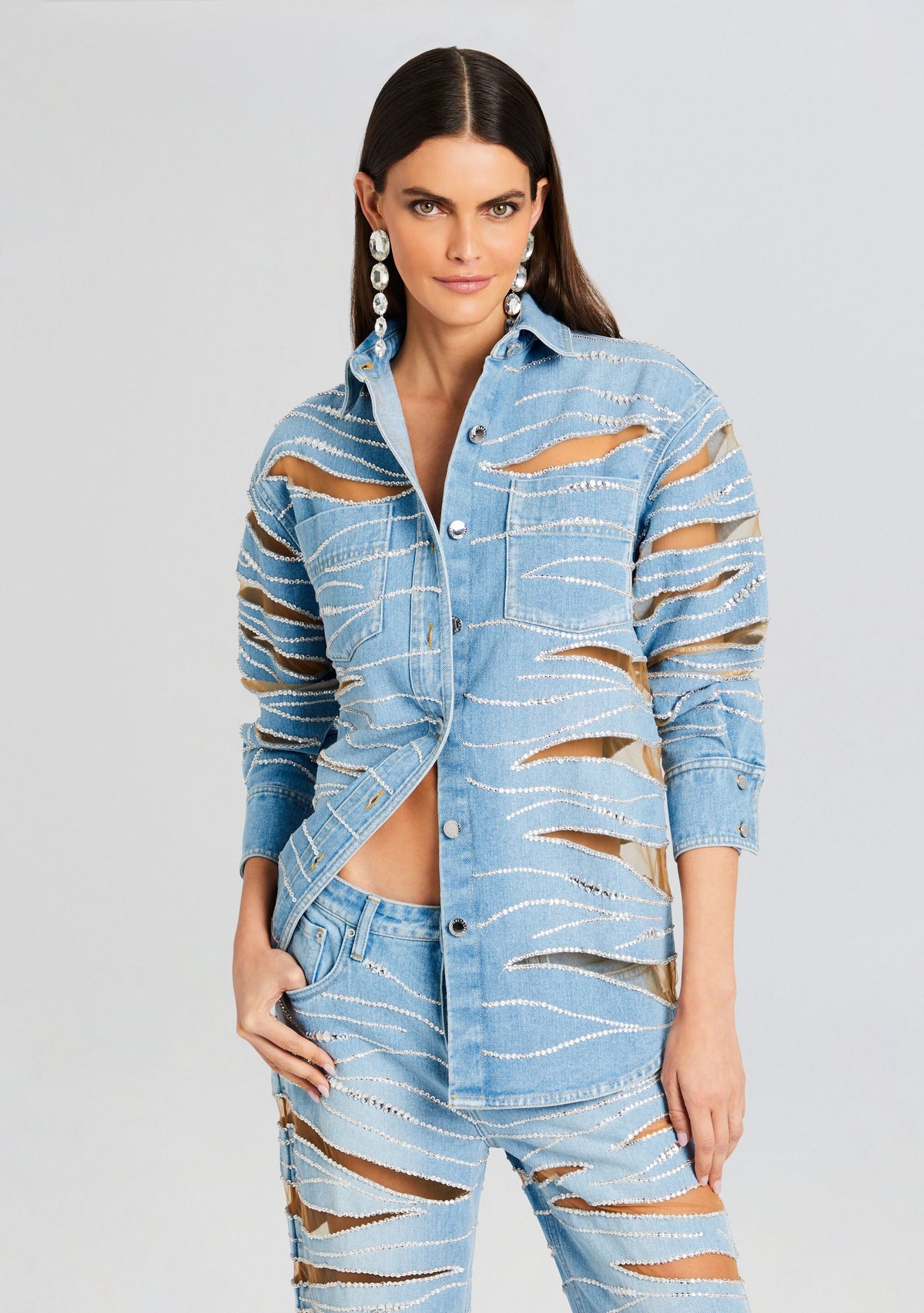 Avani Embellished Denim Shirt by retrofête in Bondi, product image 1