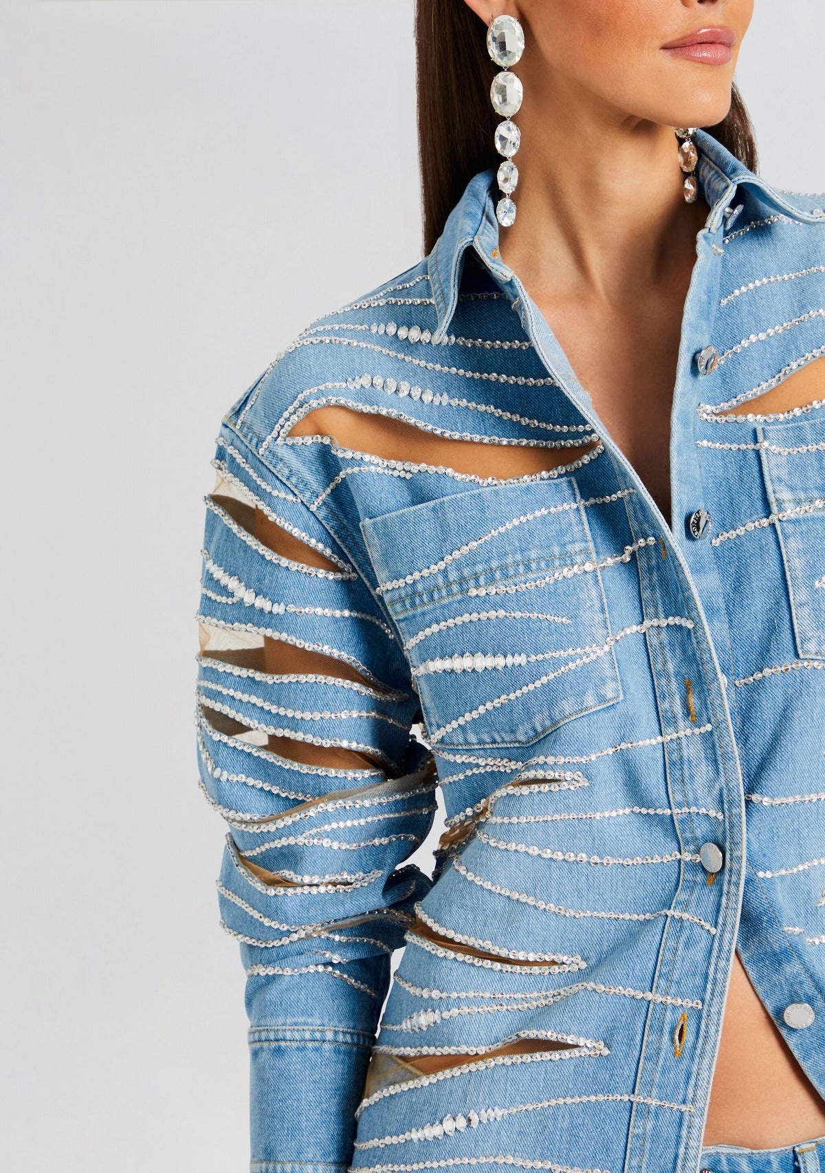 Avani Embellished Denim Shirt by retrofête in Bondi, product image 2