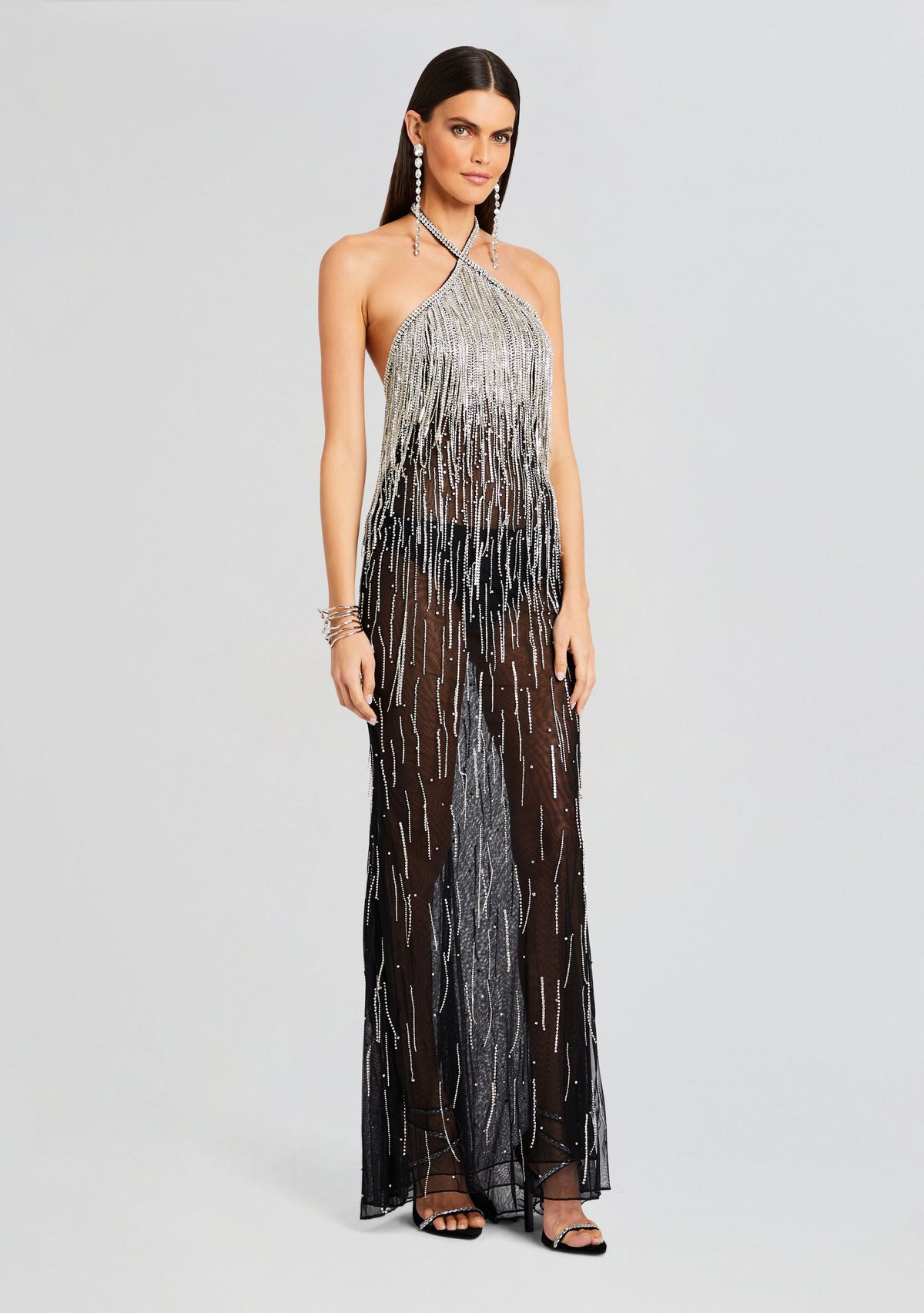 Belle Embellished Fringe Dress by retrofête in Black/Silver, product image 3