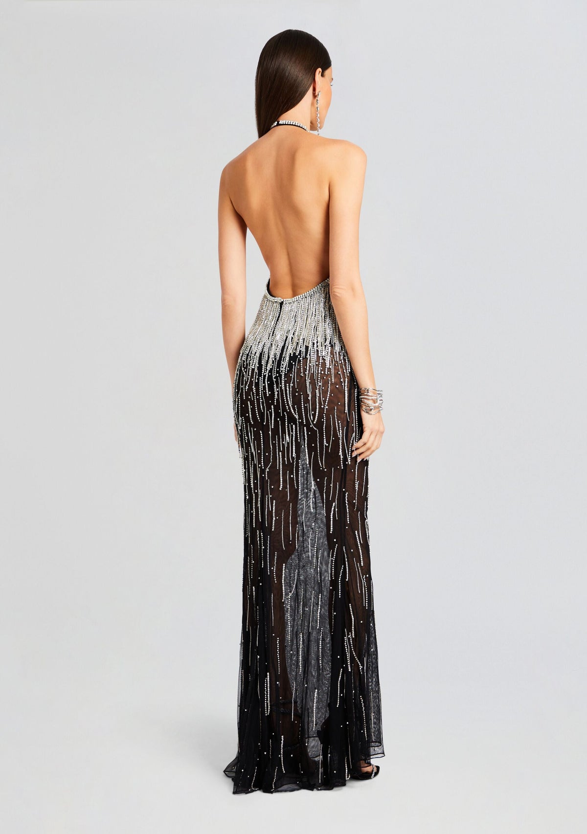 Belle Embellished Fringe Dress by retrofête in Black/Silver, product image 4
