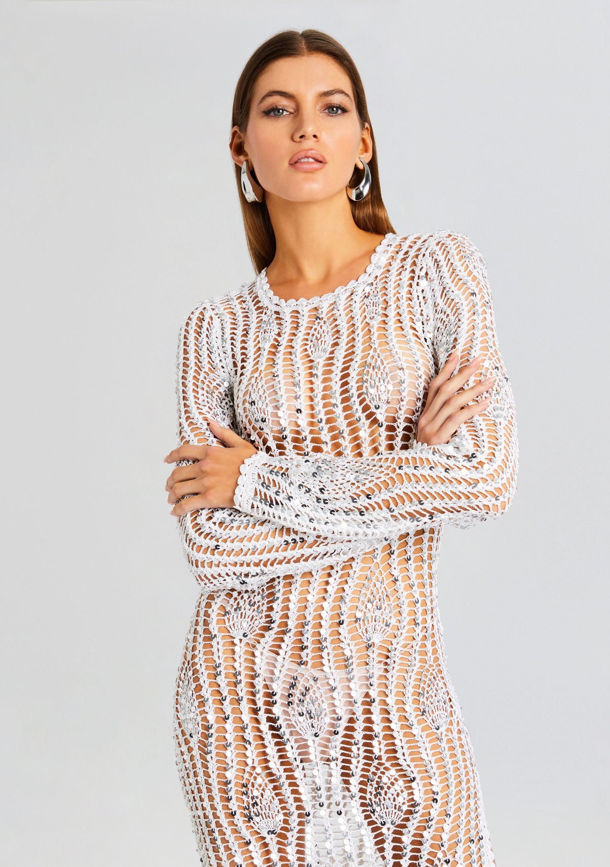 Cherri Sequin Crochet Dress by retrofête in White, product image 5
